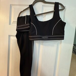 Fabletics Black Sports Bra and leggings set with White Accents
